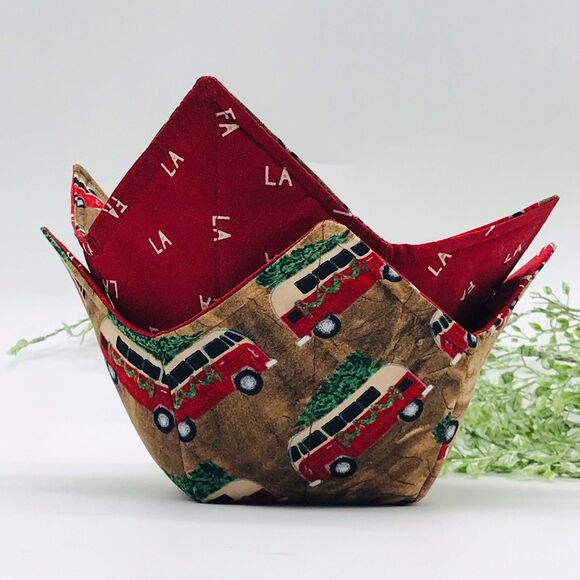 Microwave Bowl Cozy Holder, Reversible Soup Bowl Cozy, VW Bus with Tree Hippie - Picture 1 of 7